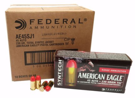 45 ACP Ammo 230gr TSJ American Eagle Syntech (AE45SJ1) 500 Round Case