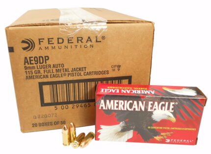 9mm 9x19 Ammo 115gr FMJ Federal American Eagle (AE9DP) 1000 Round Case