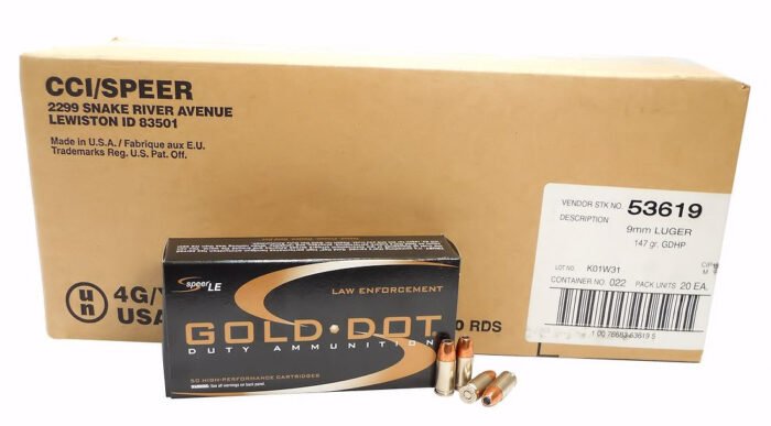 9mm 9x19 Ammo 147gr GDHP Speer Gold Dot (53619) 250 Rounds