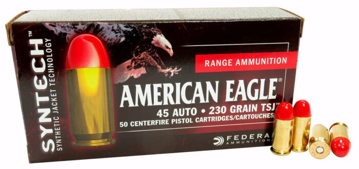 45 ACP Ammo 230gr TSJ American Eagle Syntech (AE45SJ1) 500 Round Case